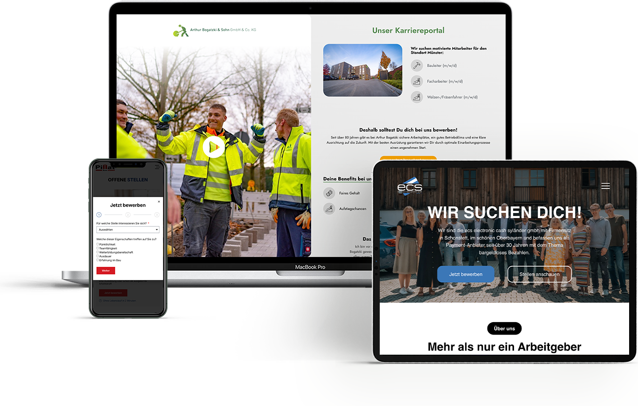 Smartphone, Tablet, Laptop mit Arbeitgeber Websites